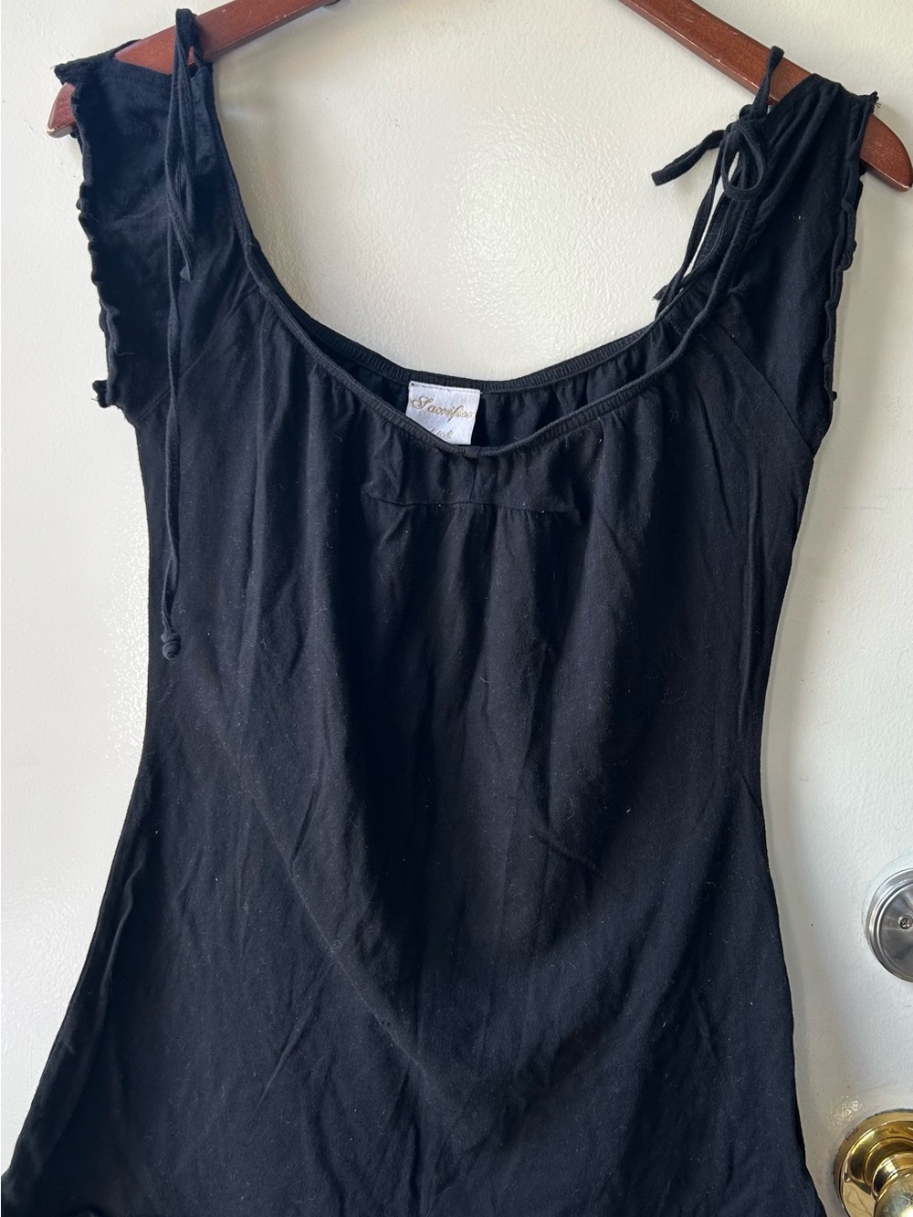 3/$20 Black Scoop Neck Tank Top with Tie-Shoulder Detail - Women